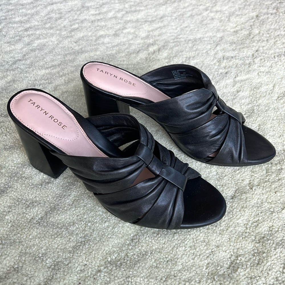 NEW Taryn Rose Black Leather Mule Sandals